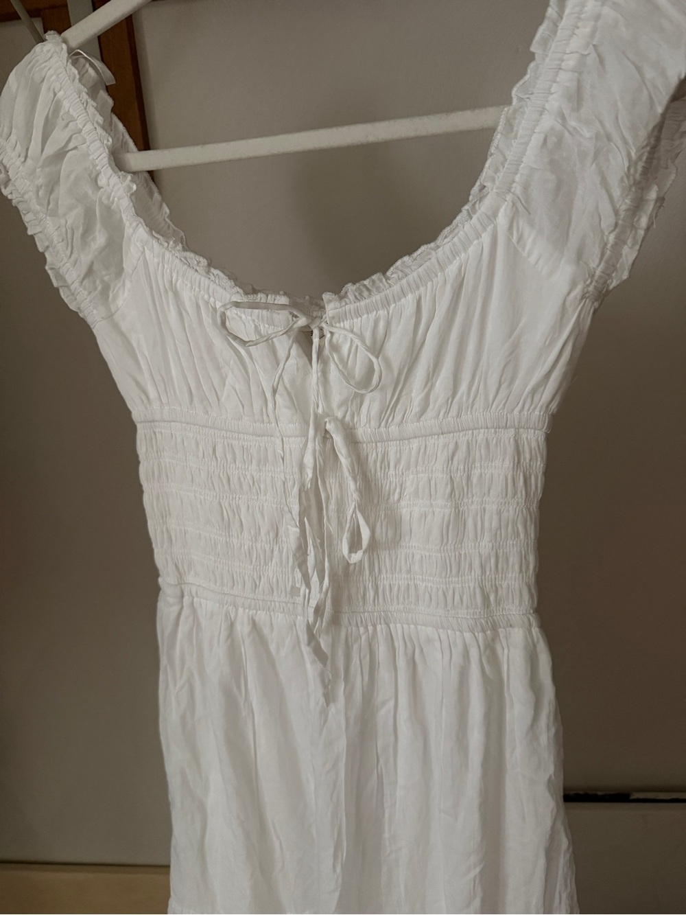 White Maxi Dress with Smocked Waist and Tie Detail